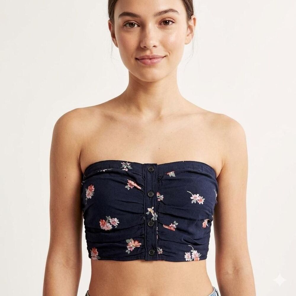 Abercrombie & Fitch 100% Cotton blue floral bandeau top size small